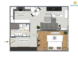 Pronájem bytu 2+kk, Praha - Písnice, Na okruhu, 43 m2