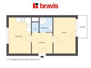 Pronájem bytu 2+kk, Brno, Chládkova, 44 m2