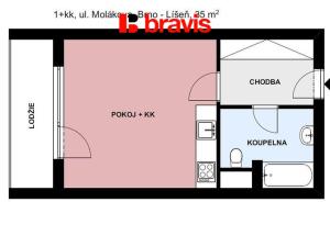 Pronájem bytu 1+kk, Brno - Líšeň, Molákova, 35 m2