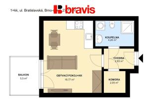 Prodej bytu 1+kk, Brno - Zábrdovice, Bratislavská, 28 m2