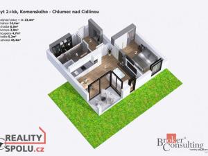 Pronájem bytu 2+kk, Chlumec nad Cidlinou - Chlumec nad Cidlinou IV, Komenského, 53 m2