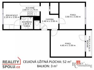 Prodej bytu 2+1, Brno - Komín, Urbánkova, 52 m2