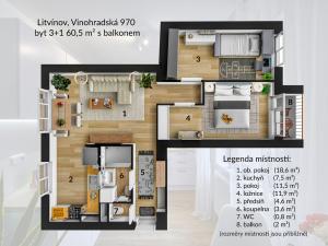 Pronájem bytu 3+1, Litvínov - Horní Litvínov, Vinohradská, 60 m2