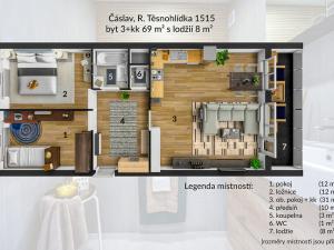 Pronájem bytu 3+kk, Čáslav - Čáslav-Nové Město, R. Těsnohlídka, 69 m2
