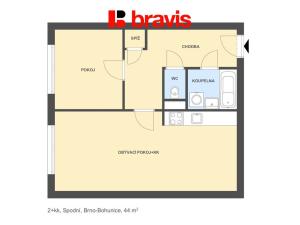 Pronájem bytu 2+kk, Brno - Bohunice, Spodní, 44 m2