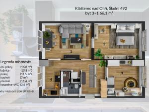 Pronájem bytu 3+1, Klášterec nad Ohří, Školní, 66 m2