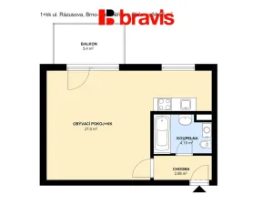 Pronájem bytu 1+kk, Brno - Maloměřice, Rázusova, 39 m2