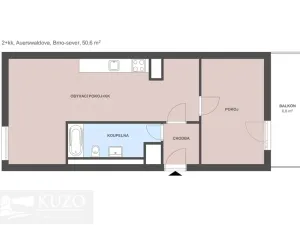 Pronájem bytu 2+kk, Brno, Auerswaldova, 51 m2
