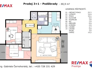 Prodej bytu 3+1, Poděbrady - Poděbrady III, Na Hrázi, 73 m2