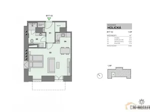 Pronájem bytu 1+kk, Olomouc - Hodolany, Holická, 42 m2