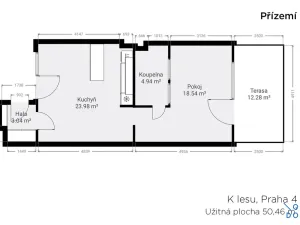Pronájem bytu 2+kk, Praha - Kamýk, 51 m2