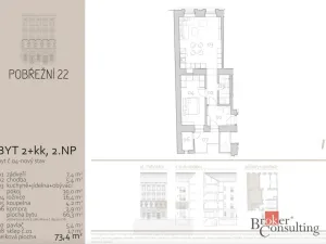 Prodej bytu 2+kk, Praha - Karlín, Pobřežní, 73 m2