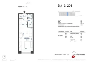 Pronájem bytu 1+kk, Zbýšov, čtvrť Padělky, 29 m2