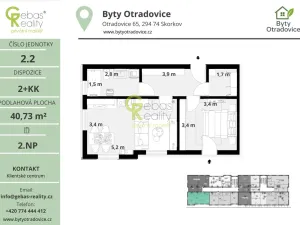 Prodej bytu 2+kk, Skorkov - Otradovice, 42 m2