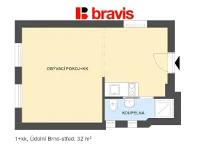 Pronájem bytu 1+kk, Brno - Stránice, Údolní, 32 m2