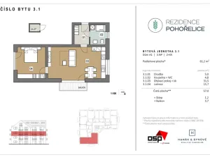 Pronájem bytu 2+kk, Pohořelice, 62 m2