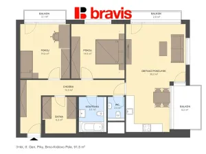 Pronájem bytu 3+kk, Brno - Černá Pole, třída Generála Píky, 86 m2