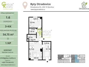 Prodej bytu 3+kk, Skorkov - Otradovice, 57 m2