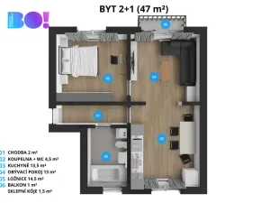 Prodej bytu 2+1, Ostrava, Čujkovova, 47 m2