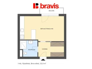 Pronájem bytu 1+kk, Brno - Staré Brno, Rybářská, 33 m2
