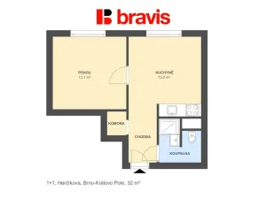 Pronájem bytu 1+1, Brno, Herčíkova, 32 m2