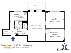 Prodej bytu 3+1, Zlín - Malenovice, třída Svobody, 61 m2