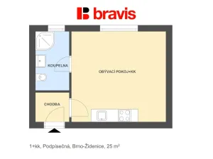 Pronájem bytu 1+kk, Brno - Židenice, Podpísečná, 25 m2