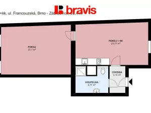 Pronájem bytu 2+kk, Brno, Francouzská, 53 m2