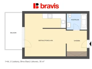 Pronájem bytu 1+kk, Brno - Starý Lískovec, U Leskavy, 35 m2