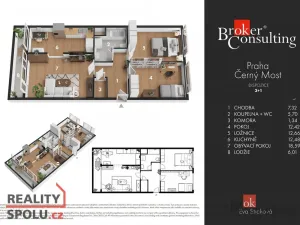 Prodej bytu 3+1, Praha - Černý Most, Doležalova, 78 m2