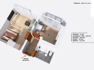 Pronájem bytu 1+1, Šlapanice, Brněnská, 31 m2