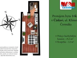 Pronájem bytu 1+kk, Čáslav - Čáslav-Staré Město, Klimenta Čermáka, 28 m2