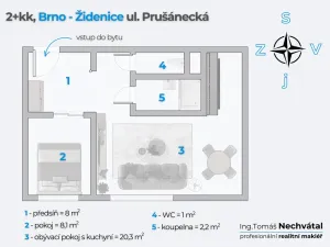 Pronájem bytu 2+kk, Brno - Židenice, Prušánecká, 40 m2