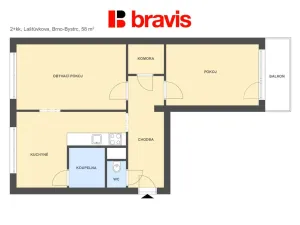 Pronájem bytu 2+kk, Brno - Bystrc, Laštůvkova, 58 m2