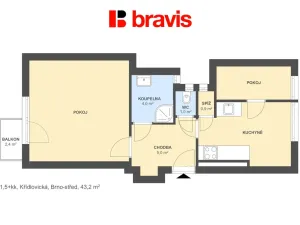 Pronájem bytu 1+1, Brno - Staré Brno, Křídlovická, 43 m2