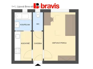 Pronájem bytu 1+1, Brno, Lipová, 22 m2