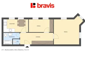 Prodej bytu 2+1, Brno, Skorkovského, 72 m2