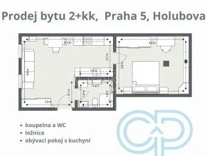 Prodej bytu 2+kk, Praha - Smíchov, Holubova, 48 m2