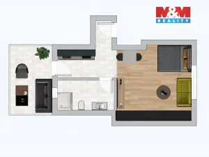 Pronájem bytu 1+kk, Pardubice - Zelené Předměstí, Smetanovo náměstí, 33 m2