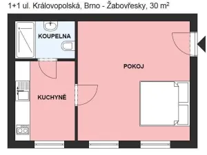 Pronájem bytu 1+1, Brno - Žabovřesky, Královopolská, 30 m2