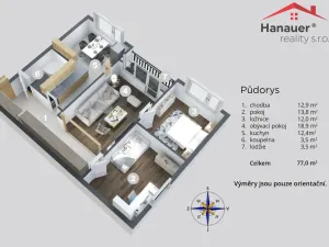 Prodej bytu 3+1, Jílové - Kamenná, Lipová, 77 m2