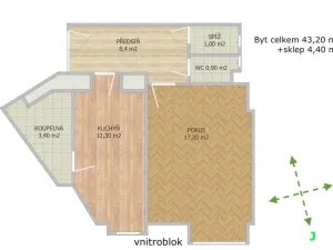 Prodej bytu 1+1, Praha - Bubeneč, V. P. Čkalova, 43 m2