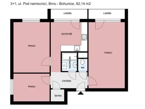 Pronájem bytu 3+1, Brno, Pod nemocnicí, 74 m2