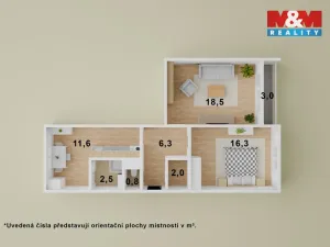 Pronájem bytu 2+1, Ústí nad Labem - Severní Terasa, Rabasova, 62 m2