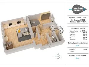 Prodej bytu 3+kk, Praha - Smíchov, Na Březince, 65 m2