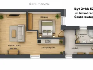Pronájem bytu 2+kk, České Budějovice - České Budějovice 6, Novohradská, 52 m2