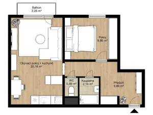 Prodej bytu 2+kk, České Budějovice, J. Bendy, 46 m2