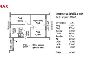 Prodej bytu 3+1, Hradec Králové, Smetanovo nábřeží, 66 m2