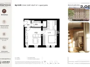 Prodej bytu 2+kk, Praha - Smíchov, Grafická, 42 m2