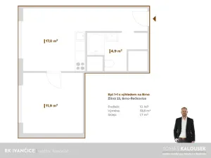 Pronájem bytu 1+1, Brno - Řečkovice, Žitná, 34 m2